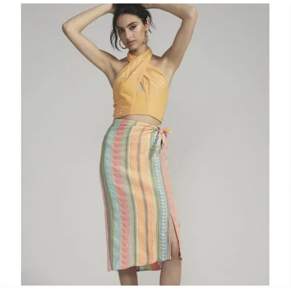 Anthropologie Devotion Twins Knot-Front Midi Skirt Medium NWT